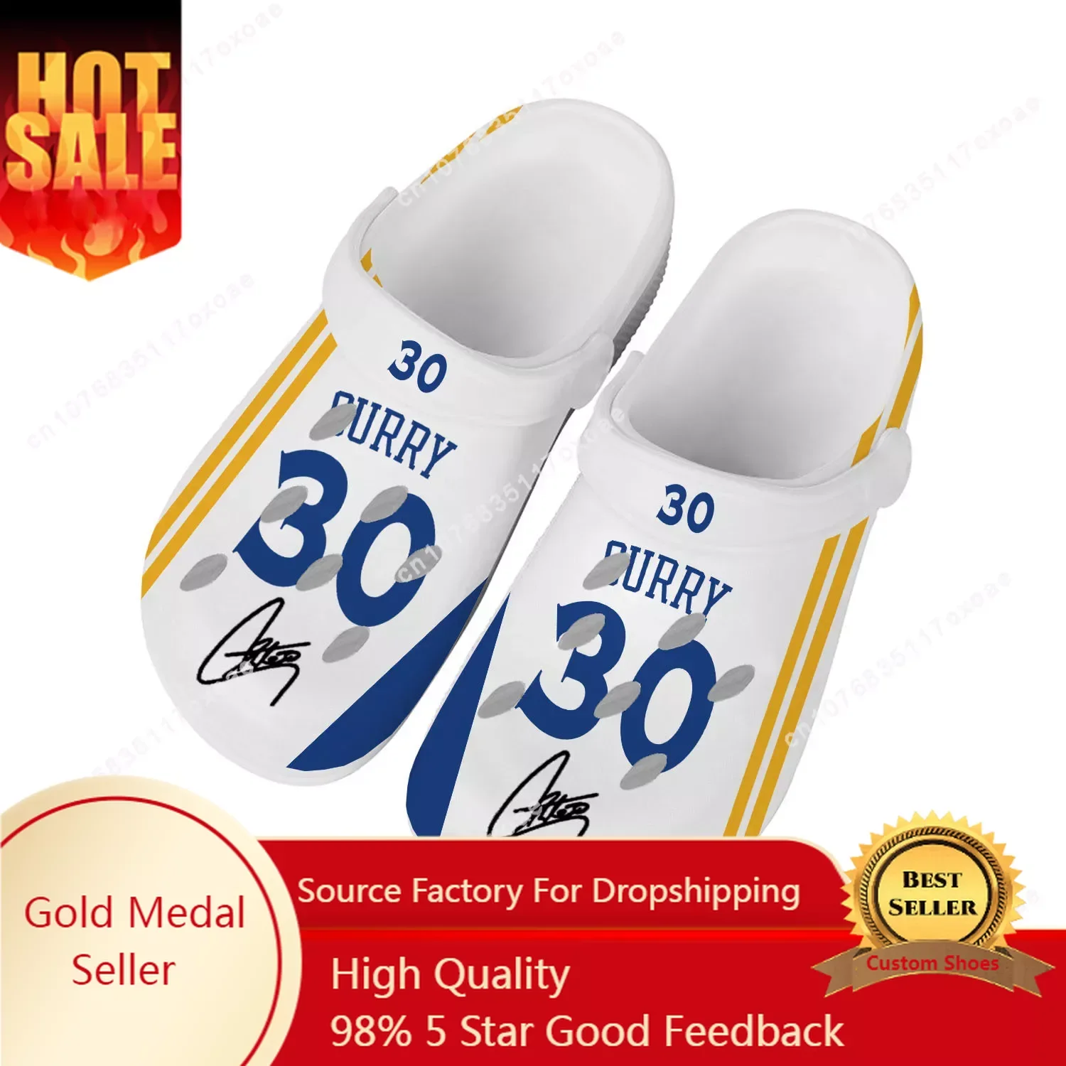 

Golden basketball Home Clog Mens Women Youth Boy Girl Sandals chef Stephen Curry NO 30 Shoes Custom Shoe Beach Hole Slippers