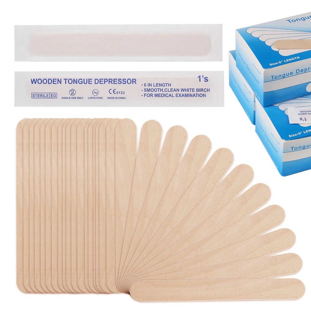 Disposable Wooden Tongue Depressor for Tattoo, Waxing Stick, Individual Pack Removal, Tongue Beauty Tool, 10/30/50/100/200Pcs 5
