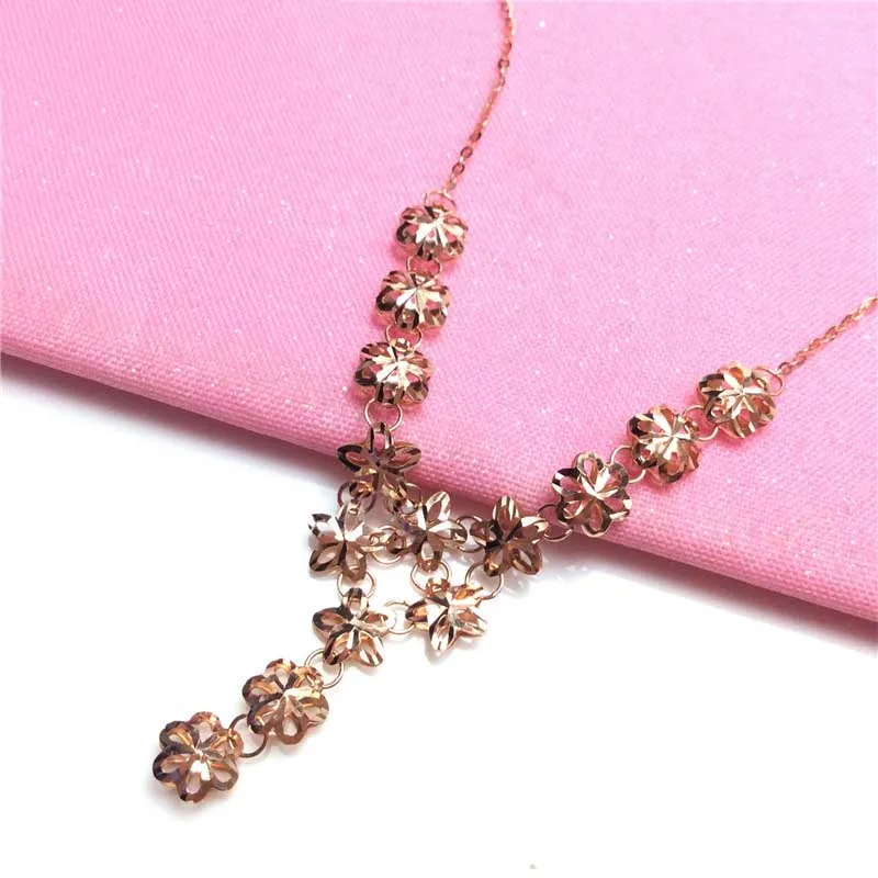 

585 Purple Gold Necklace 14K Rose Gold Gypsophila Flower Pendant Noble Luxury Classic Wedding Engagement Ladies Jewelry