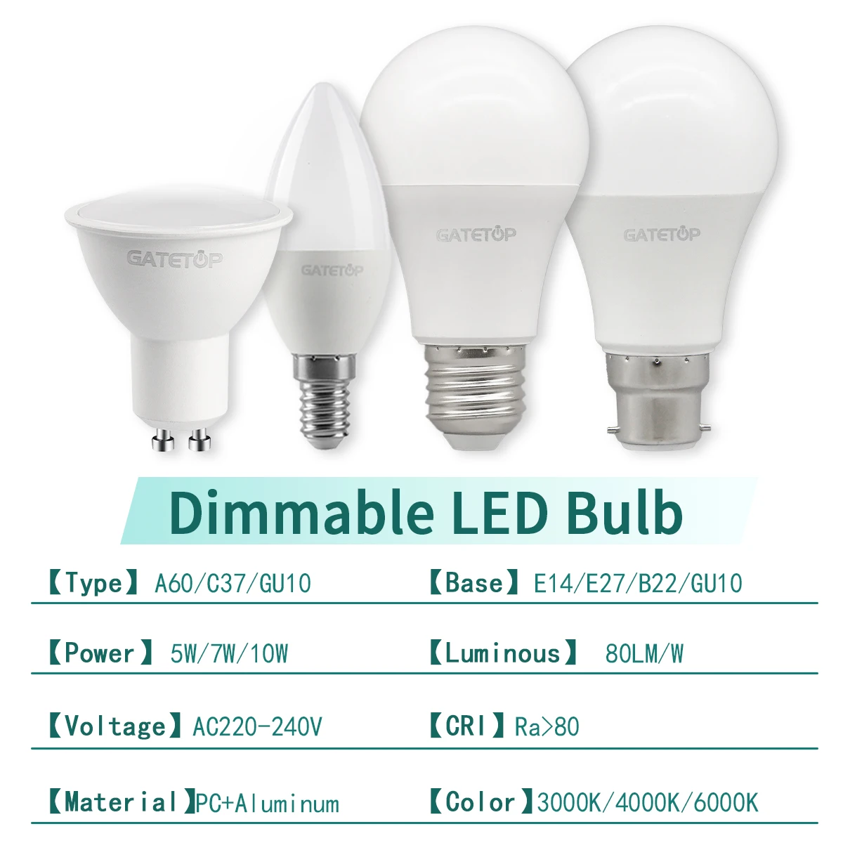 LED 조광 전구, 스폿 캔들 램프, 90% 조광기 응용 월등, E14, E27, GU10, 220V, 5W, 7W, 10W, 1-20 개