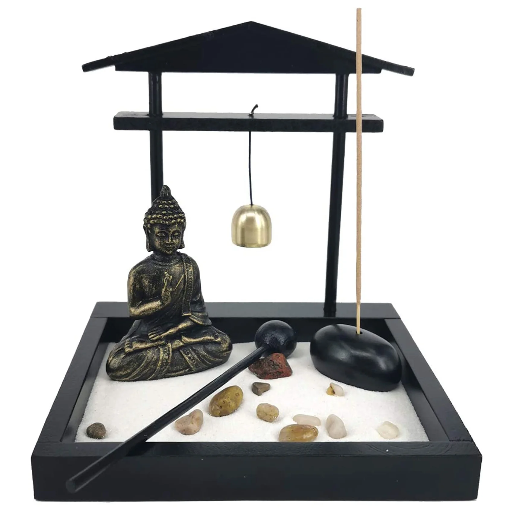 

Desktop Zen Sand Garden Meditating Buddha Statue Mini Zen Garden Sand Tray Kit for Home Office Decor