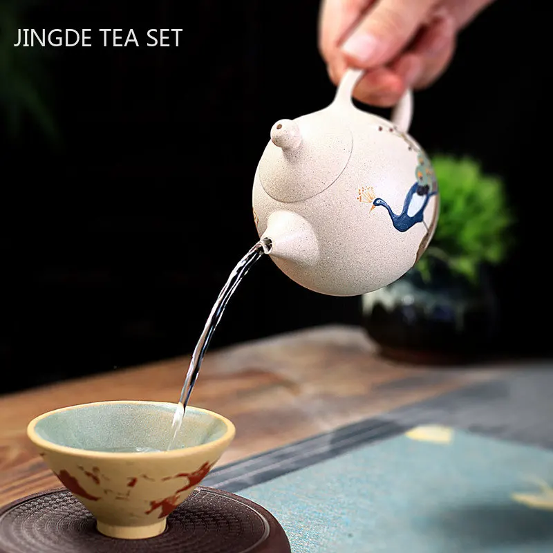 Handpainted Peacock Dragon Egg Teapot Yixing Purple Clay Tea Pot Raw Ore White Mud Ball Hole Filter Kettle Zisha Tea Set 220ml