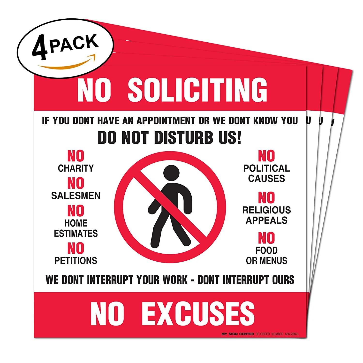 

For 4Pcs No Soliciting Sticker for Door, Premium Quality 4 Mil Self Adhesive Vinyl Decal, Indoor and Outdoor Use