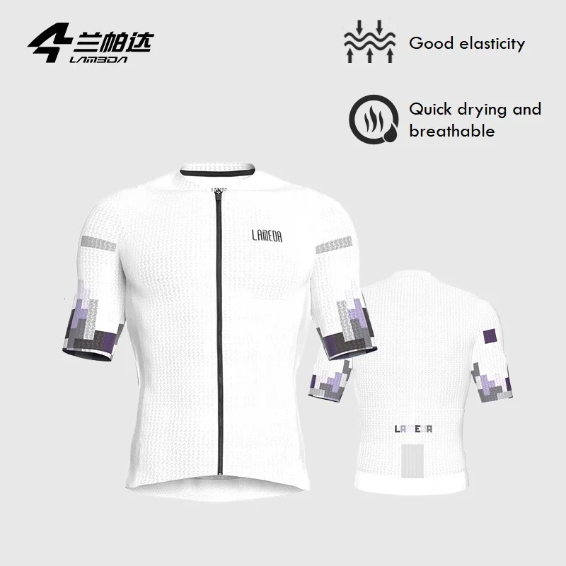 Lameda Men Cycling Jerseys Short Sleeves Quick-drying Breathable Summer Cycling Tops With Pockets White Short Sleeves