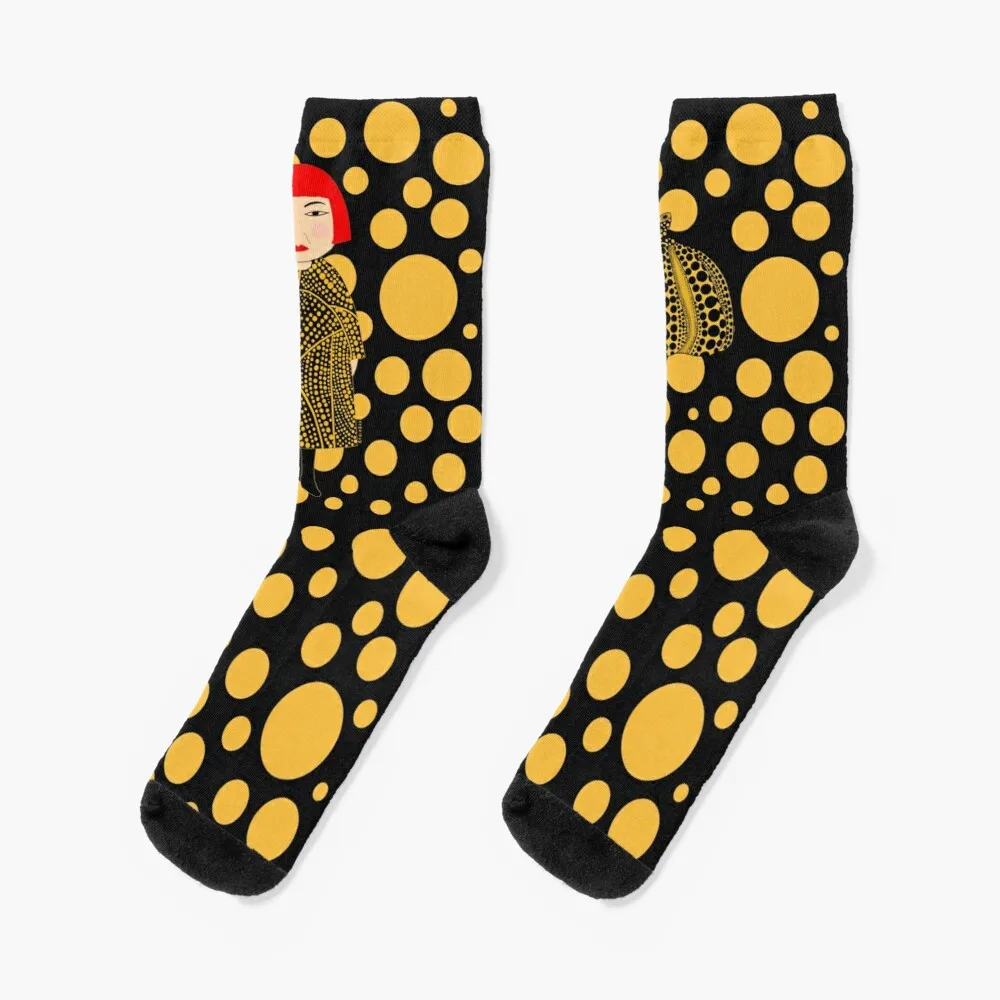 노란색 점 Yayoi Kusama 영감을받은 양말 무릎 양말 양말 숙녀