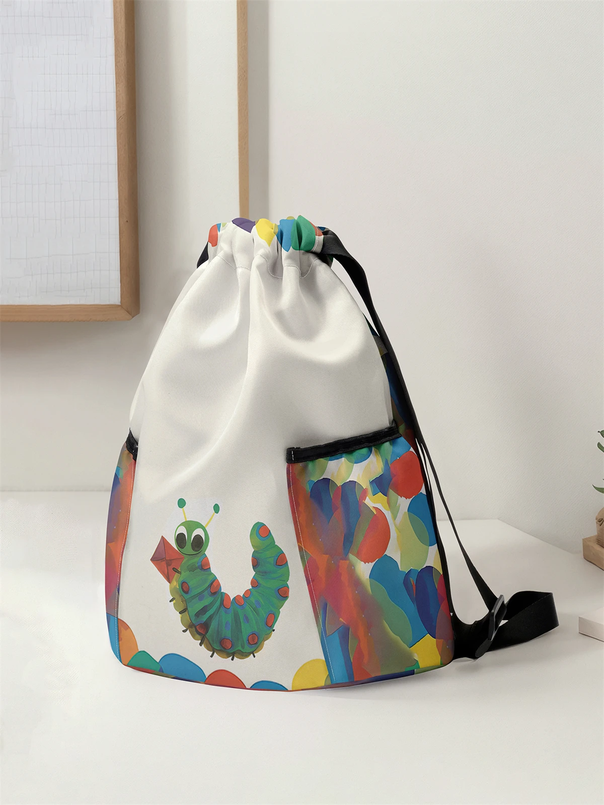 Caterpillar Pattern Drawstring Backpack - Large Capacity Durable Fitness Bag, Adjustable Shoulder Straps, Sports Beach Backpack