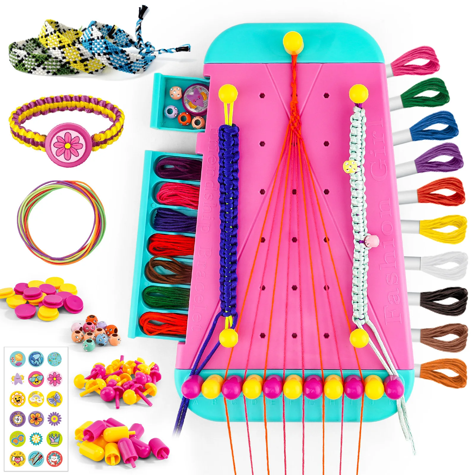 2 in 1 DIY Friendship Hand Rope Weaver Dress Up Toy Elastic Hand Rope Bracelet Making Set Pretend Play Gift for Girls' Birthday