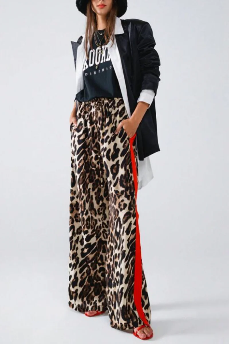 Bohemia Leopards Women's High Waist Leg Pants Orange Bronze