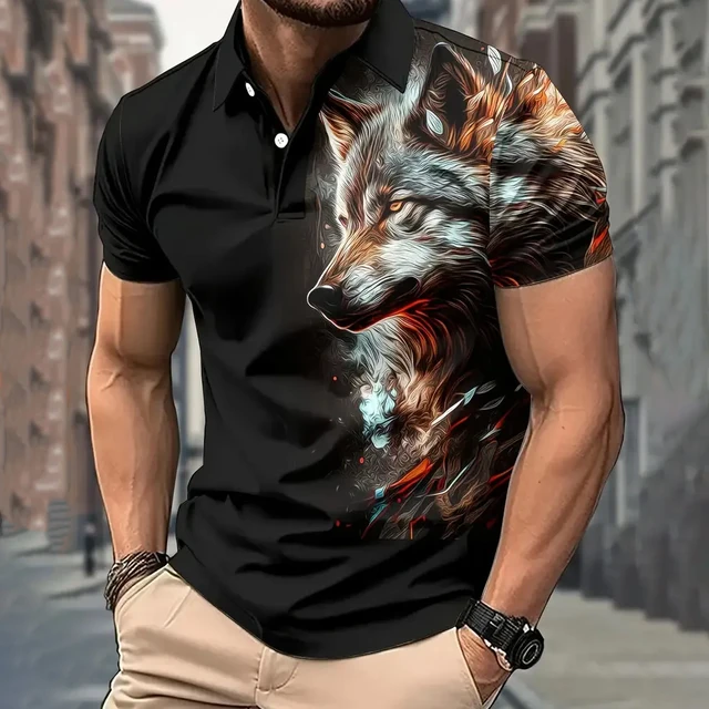 Men's Polo shirt Animal Graphic Print Outdoor Casual O Neck fine horse Short Sleeve Street Fashion  Male Oversized Clothing 1