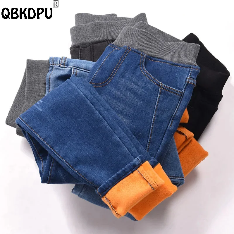

Autumn Winter Warm Women Jeans Thick Velvet Skinny Vaqueros High Elastic Waist Pencil Denim Pants Fashion Patchwork Jean Capris
