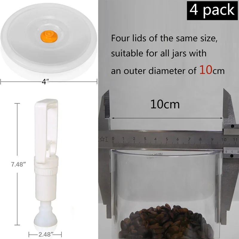 Vacuum Lids forJars Fits All Outer Diameter 10cm Jars Container Reusable Vacuum Sealing Lids BPA -Free Food Vacuum Lid Keep Food 5