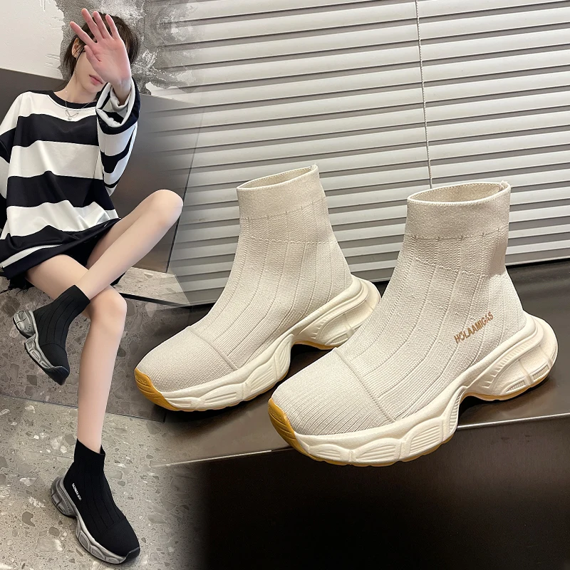 

Socks Shoes Elastic Mesh for Women Fashion Sneakers Female Breathable Sock Boots High-quality Tennis Slip-on Summer Casual Shoes