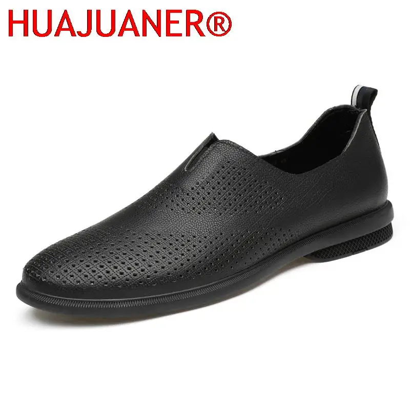 

Genuine Leather Slip on Men Shoes Hollow Out Breathable Business Oxfords Man Moccasins Mens Dress Shoes Casual Driving Loafers