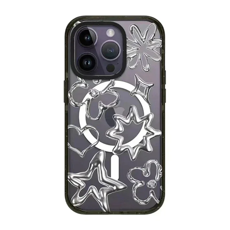 

MagSafe Acrylic Silver Heart Star Phone Case Cover for IPhone 11 12 13 14 15 Pro Max Case for IPhone 14 Pro Max