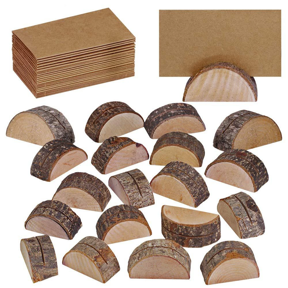 

20pcs Wooden Table Holder and Folding Cardboard Place Card Holders Note Photo Picture Clip Wood Wedding Party Direction Signs