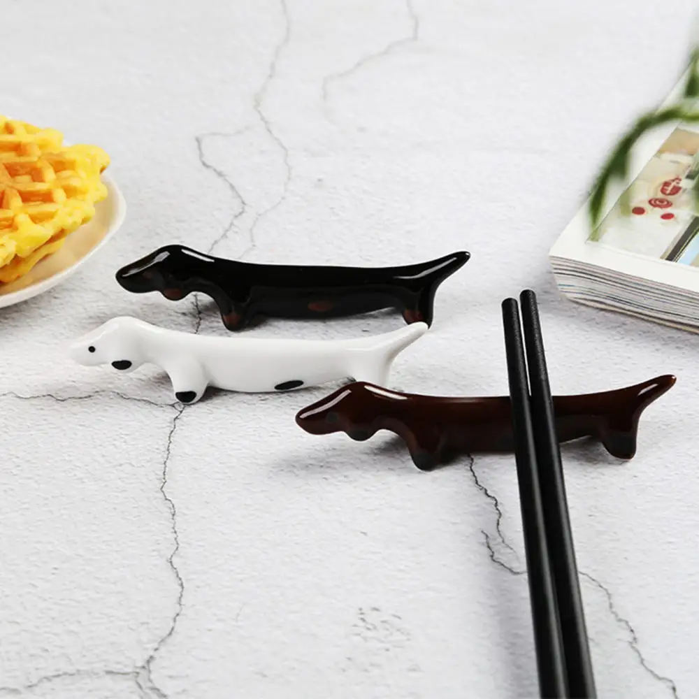 Little Animal Ceramic Chopstick Holder Creative Sausage Dog Dining Table Decoration Small Tableware Stand Fork Storage Rack