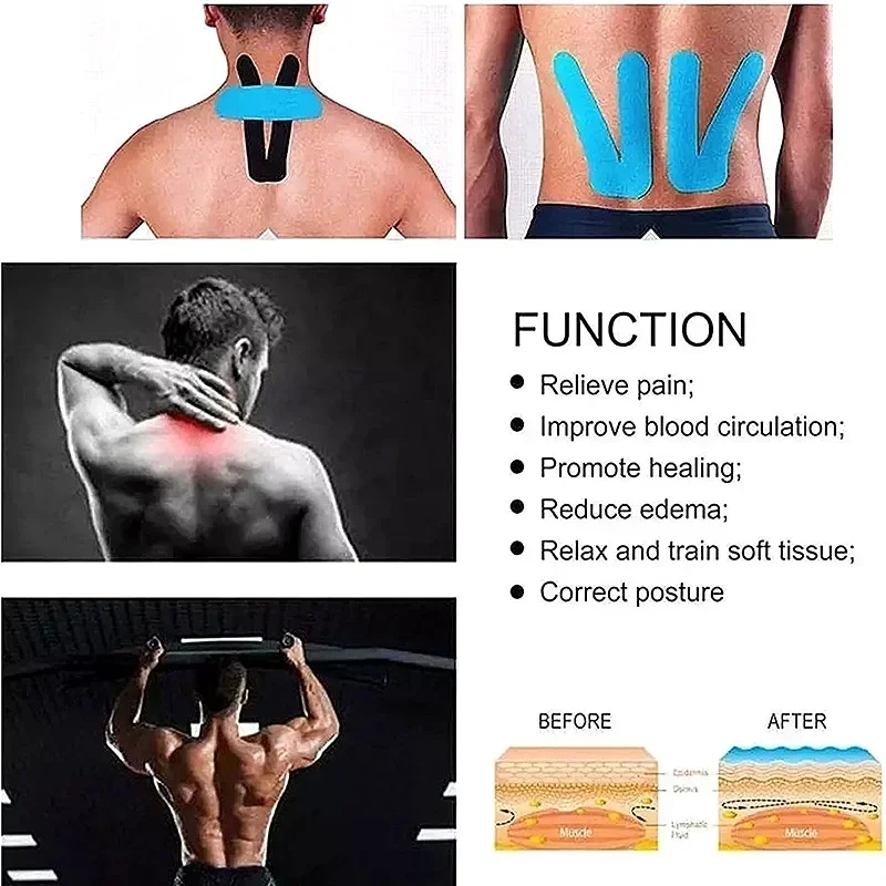 Kinesiology Sports Tape 10cm*5m Waterproof Elastic Cotton Tapes for Muscle Support Recovery Care Physio 4 Inch * 16.5 Feet