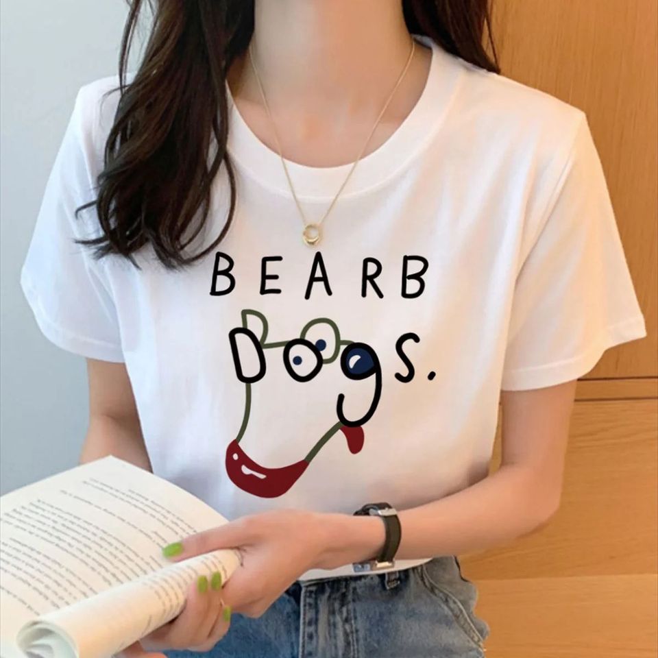 Cartoon Letter Fashion T-shirt Women Summer Short Sleeve O Neck Tops Female Chic Vintage Korean Clothes Casual Street Shirts Y2K
