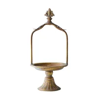 Rustic Metal Round Pedestal Plate for Decor, Vintage Tabletop Risers 1