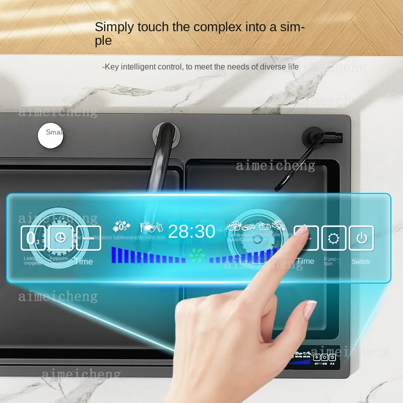 Intelligent water catalyst dual sink fruit and vegetable disinfection and cleaning machine kitchen and household thickened 304 3