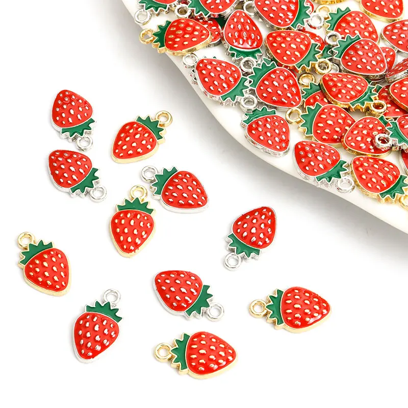 15pcs Red Strawberry Enamel Drip Oil Charms for Lovely Trinkets Making DIY Necklace Bracelet Earrings Cute Mini Fruit Pendants