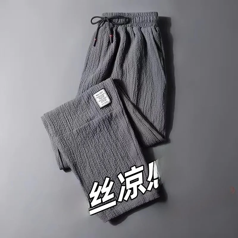 Loose Casual Pants for Men Summer Ice Silk Thin Linen Wear Resistant Dirt Proof Work Trousers Straight Leg Casual Fashion