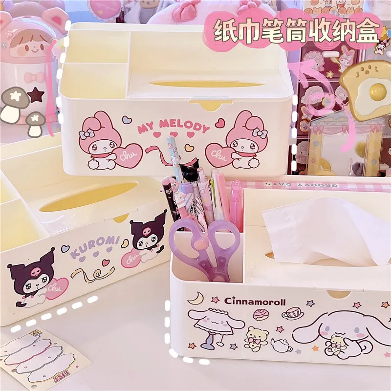 

Creative Sanrio Pen Holder Anime Figure Kuromi My Melody Cinnamoroll Kitty Cartoon Liftable Tissue Box Toys for Girls Gift