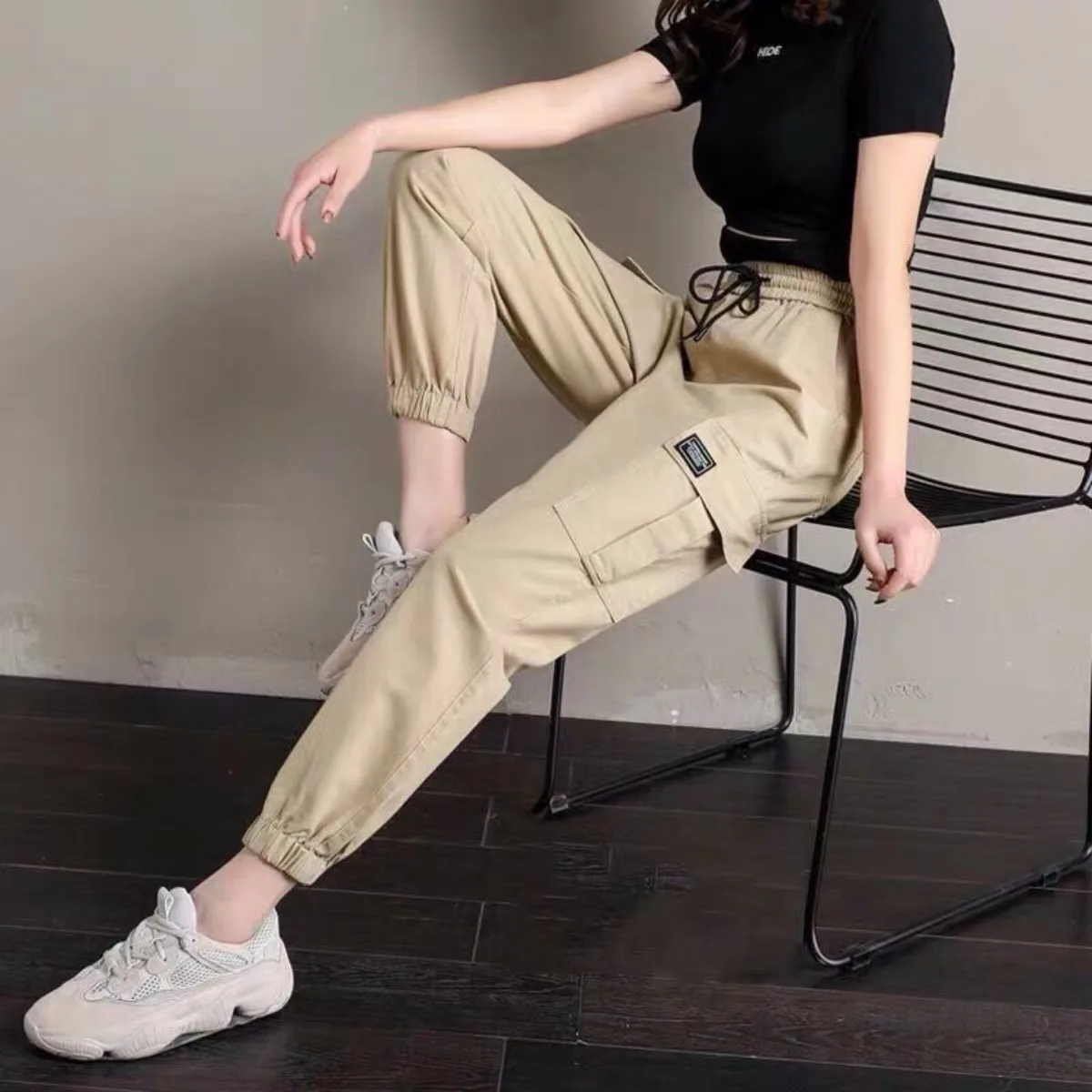 Women Pants Thin Style New Solid Casual Pockets Wide Leg Trousers Drawstring Fashion Ladies Straight Pants Versatile Trend 1