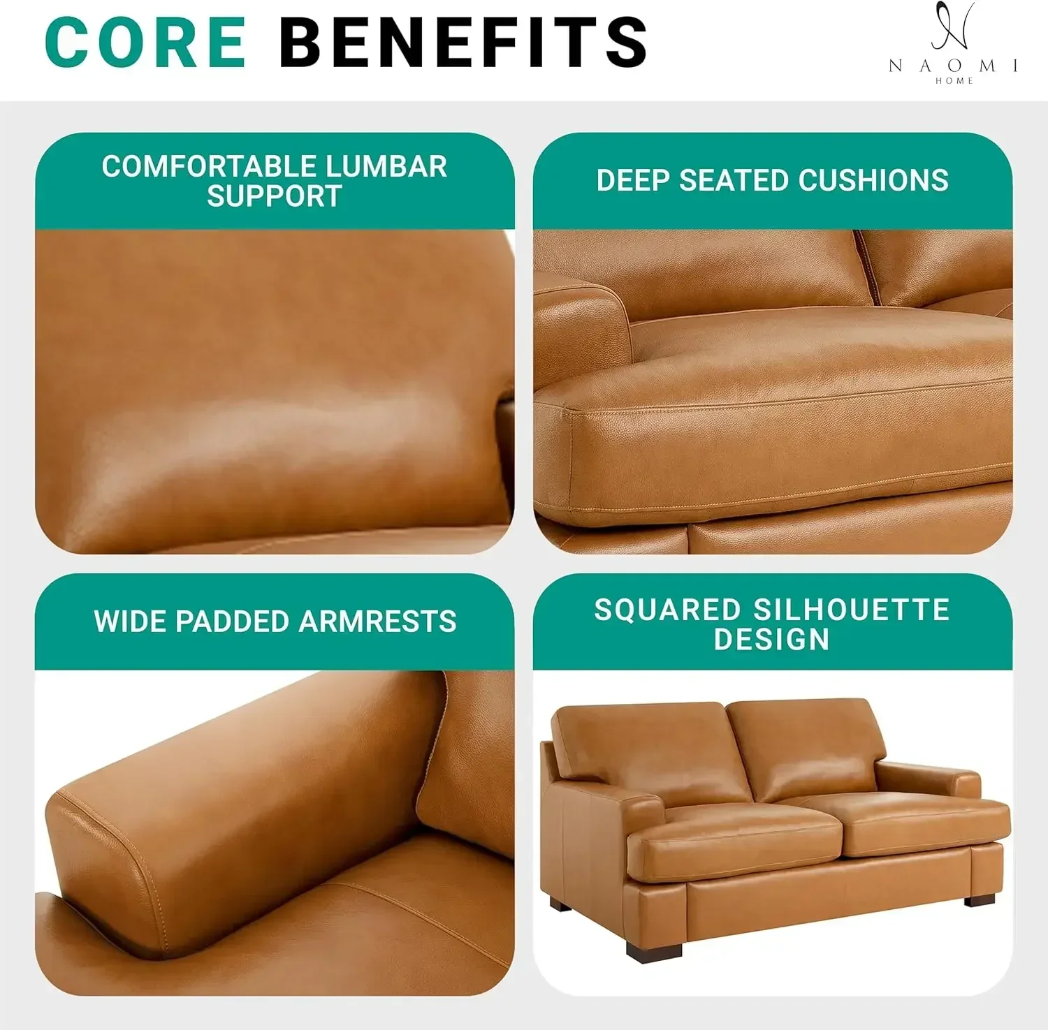 Hot Siggy Genuine Leather Sofa-Set of 3 Luxurious Comfort, Goose Feather Cushion Filling, Square Arm Design, Sturdy Block