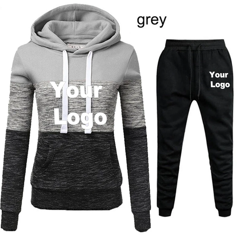 Custom Logo Casual Tracksuit Women Two Pieces Set Sweatshirts Pullover Hoodies Suit Female Jogger Pants Outfits Chandals Mujer
