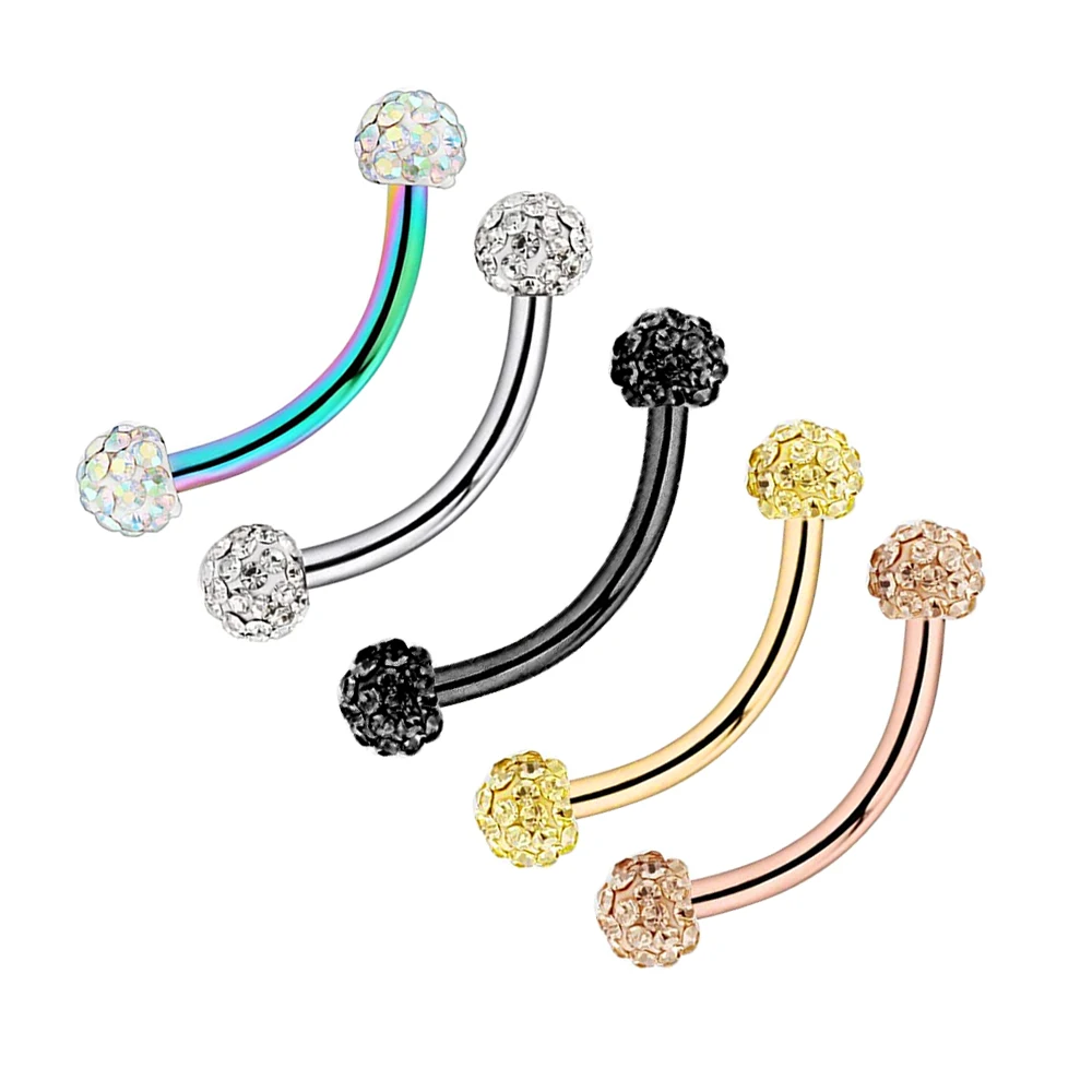 

wholesales eyebrow rings crystal ball Banana Piercing Ring Curved Barbell Lip Ring Snug Daith Helix Rook Earring Cartilage Trag