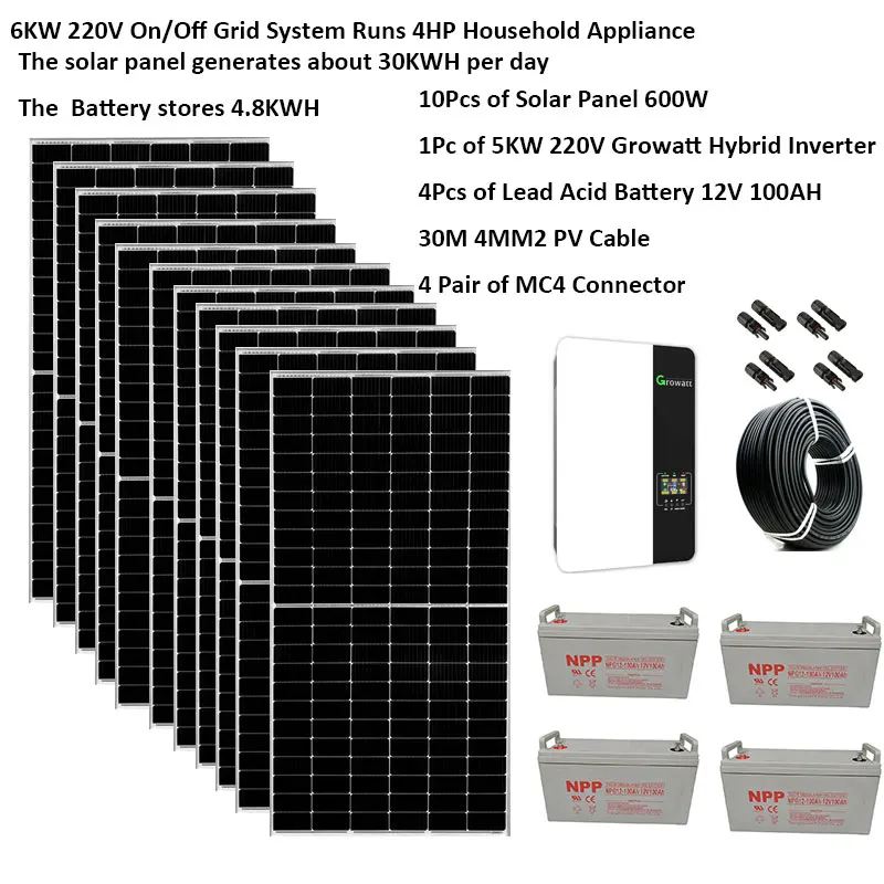 Kit solaire 6000w autonome GROWATT 48V-230V 5kW Stockage Batterie