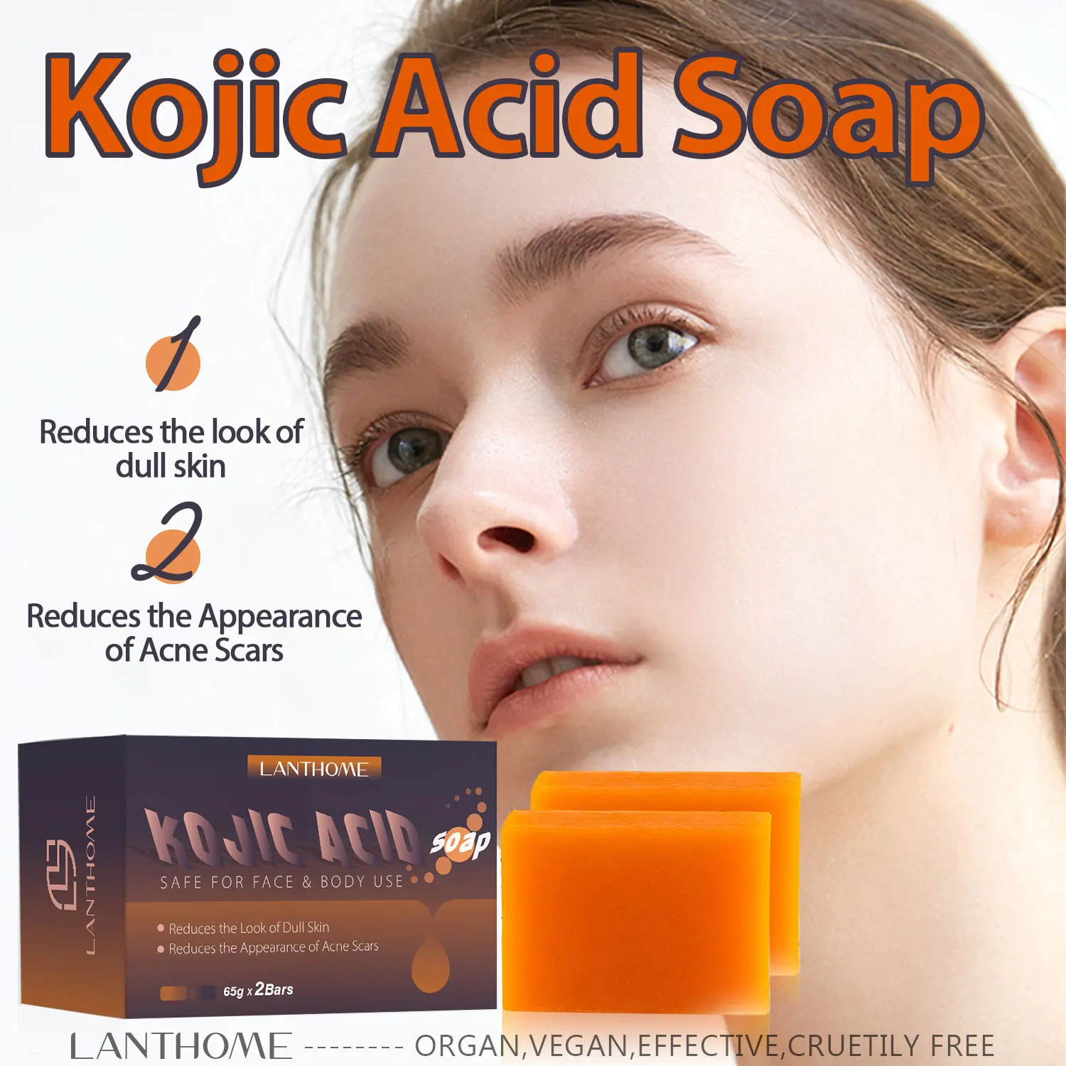 65g x 2 Kojic Acid Soap for Whitening Reduce Skin Dullness Acne Treatment Deep Moisturizing Handmade Soap for Face Skin Care
