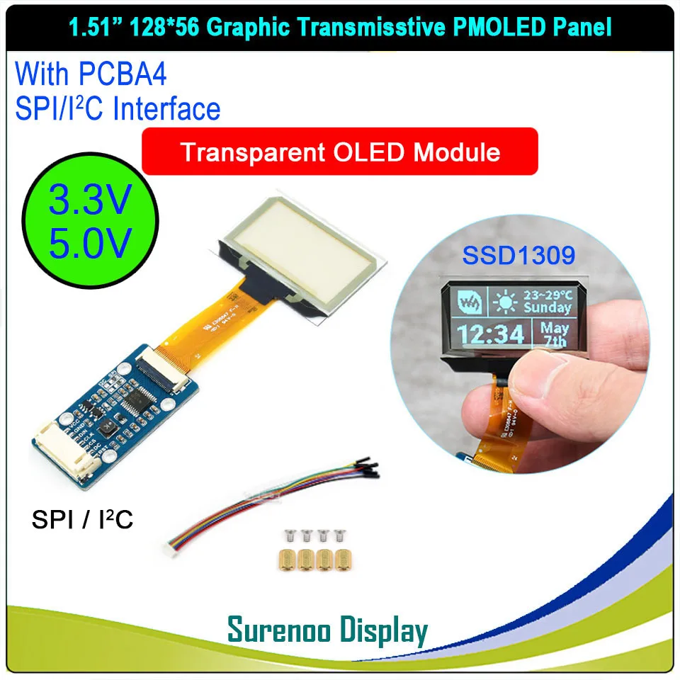 Enhanced OLED Transparent Display Screen, 1.5-Inch, Graphic Interface