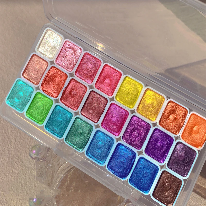 24 colors Pearlescent Solid Watercolor Pigment Pearlescent Pigment Art Metallic Glitter Powder Flowers Decor Nail