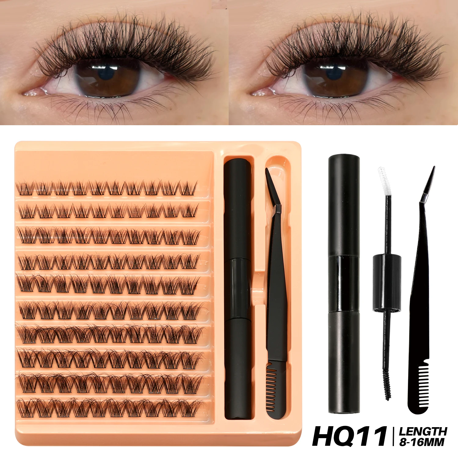 GROINNEYA Clusters Lashes Kit DIY Eyelashes Lash Clusters Set Eyelash Extension Kit Lash Bond And Seal And Eyelash Tweezers 44
