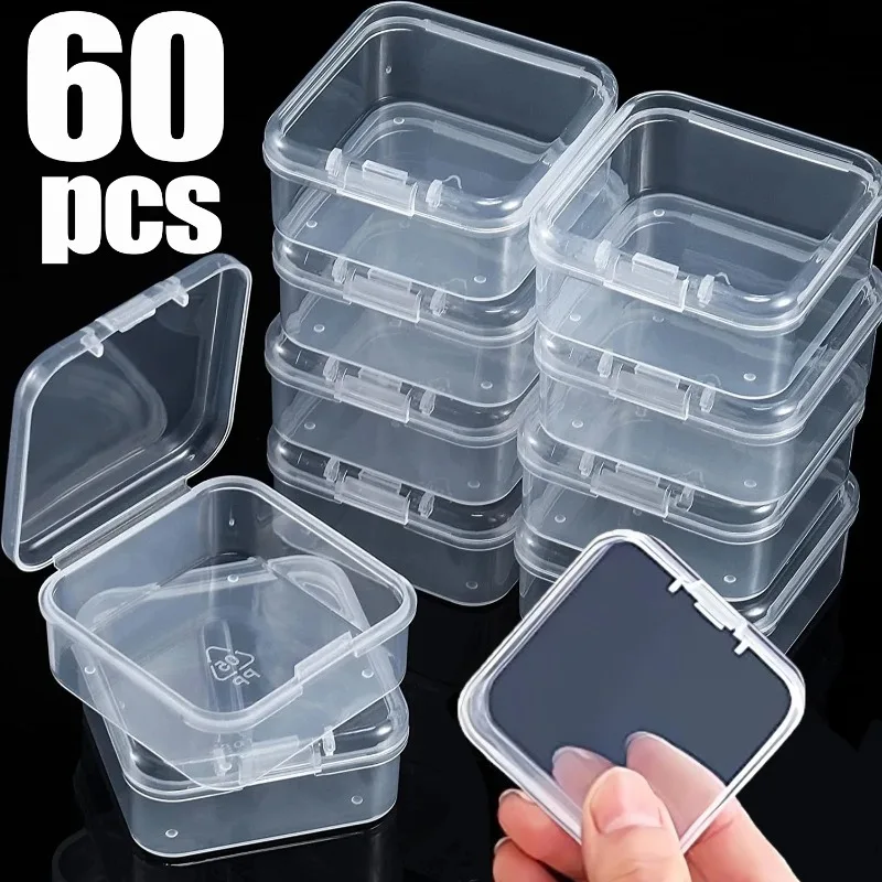 60/6PCS Mini Storage Box Transparent Square Plastic Box Earrings Jewelry Packaging Storage Small Square Box Jewelry Organizer 1