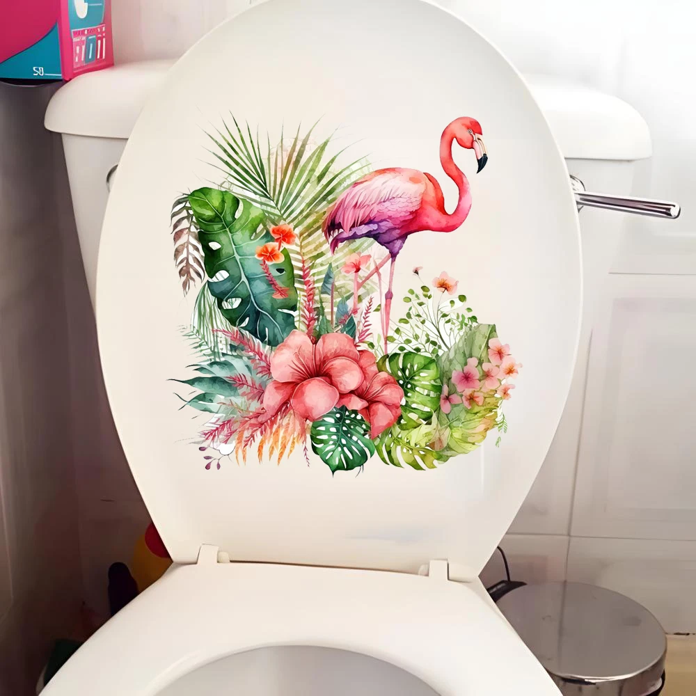 Funny Flamingo Toilet Sticker Bathroom Wall Toilet Cover Stickers Animal Wc Fun for Home Bathroom PVC