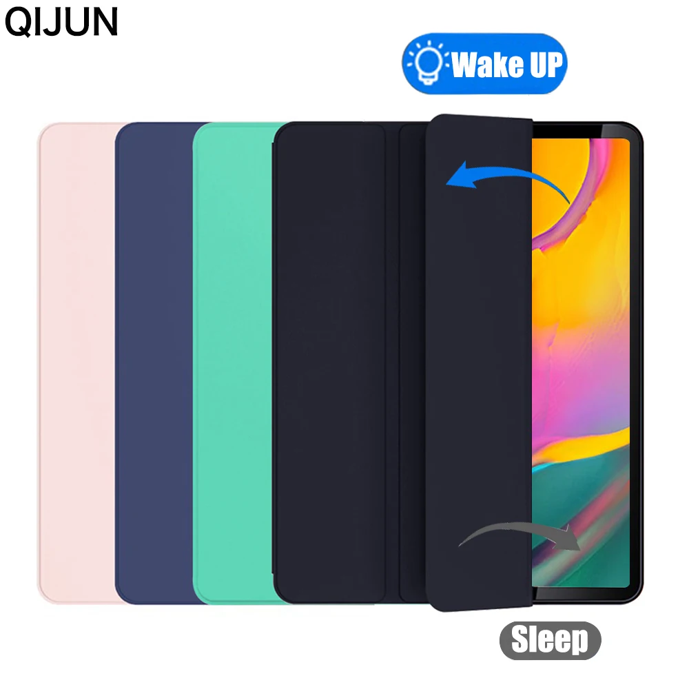 Samsung Galaxy TAB A 10.1 inch SM-T510 SM-T515 Smart Sleep Wake Tablet Case Tri-fold Flip Stand Magnetic Solid color Cover