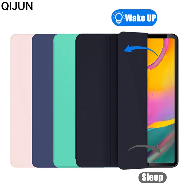 Samsung Galaxy TAB A 10.1 inç 2019 SM-T510 SM-T515 akıllı uyku Wake Tablet  kılıf tri-kat Flip standı manyetik düz renk kapak - AliExpress