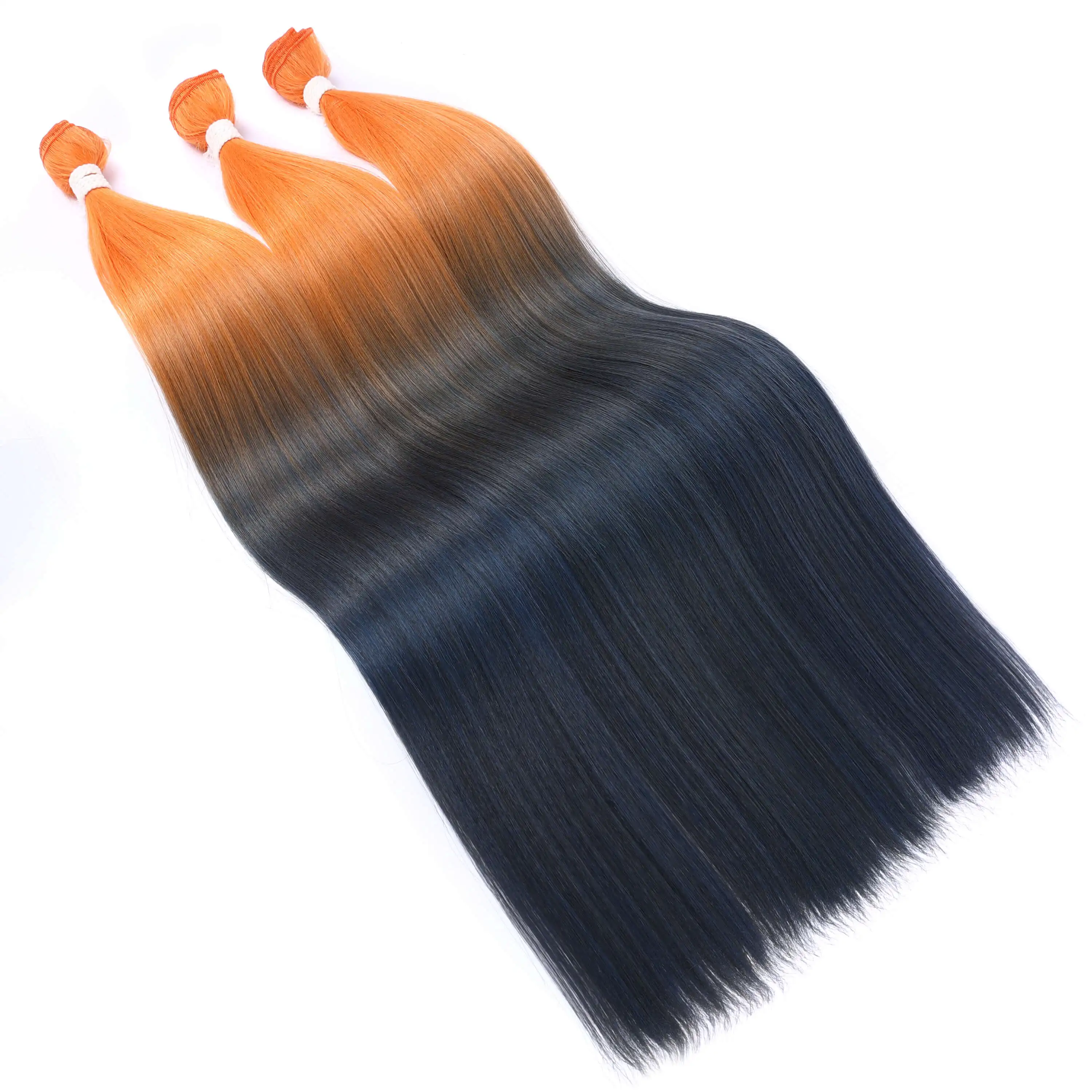 thumbnail image 1 of Paquete de cabello lacio, extensión de cabello sintético súper largo, tejido de cabello lacio Yaki falso, color naranja, de punta a punta YunRong, 1 of 5