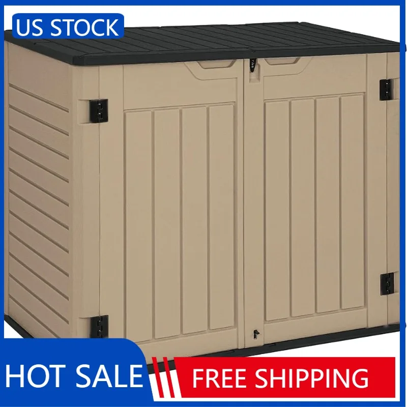 

Outdoor Horizontal Storage Sheds w/o Shelf, Weather Resistant Resin Tool Shed, Multi-Opening Door for Easy Storage of Bike