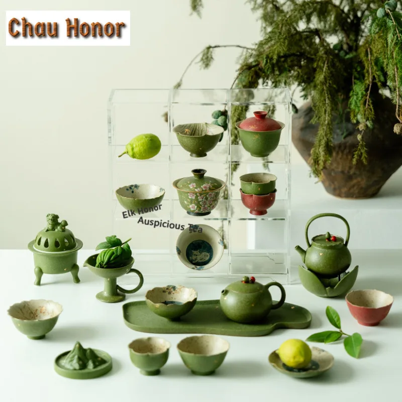 95ml Green Orange Sprinkling Golden Wave Teacup Ancient Tea Bowl Single Cups Tea-tasting Fragrance Cup Jianzhan Master Cups Gift