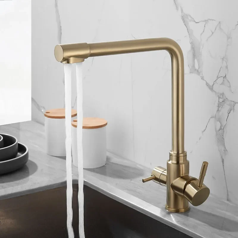 

Purifier Kitchen Sink Faucet Hot & Cold Antique Brass Mixer Taps Rotating Deck Mounted Brushed Gold/Chrome/Black/Nickel