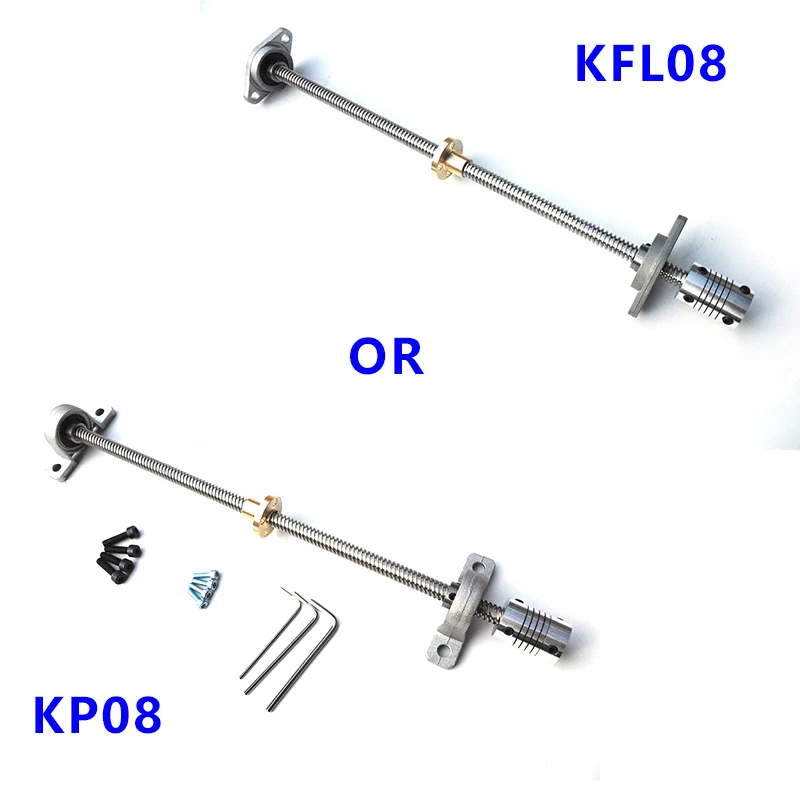 ชุดสกรูตะกั่ว T8 แนวตั้งแนวนอน ระยะพิทช์ 2 มม. ขนาดเส้นผ่านศูนย์กลาง 8 มม. 2 ชิ้น พร้อมลูกปืน KFL08 KP08 และข้อต่อ 5x8 สำหรับแกนเครื่องพิมพ์ 3 มิติ CNC 1