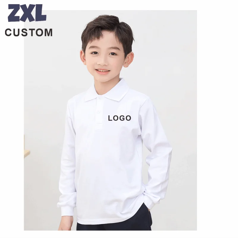 Cotton Polo Kids Shirts Custom Logo Design DIY Print Embroidery  Soft Comfortable And Skin-Friendly Long Sleeve Boy's Polos 2
