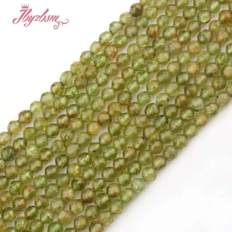 4mm Faceted Round Green Peridot Natural Stone Beads Strand 15Inch For DIY Necklace Bracelets Jewelry Making Free Shipping
