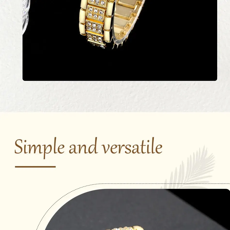 Sd11b7f78f9c048a4a84ba8106de0d2bfY 5PCS Set Luxury Watch Women Ring Necklace Earrings Rhinestone Fashion Wristwatch Female Casual Ladies Watches Golden Color Set Mallzona