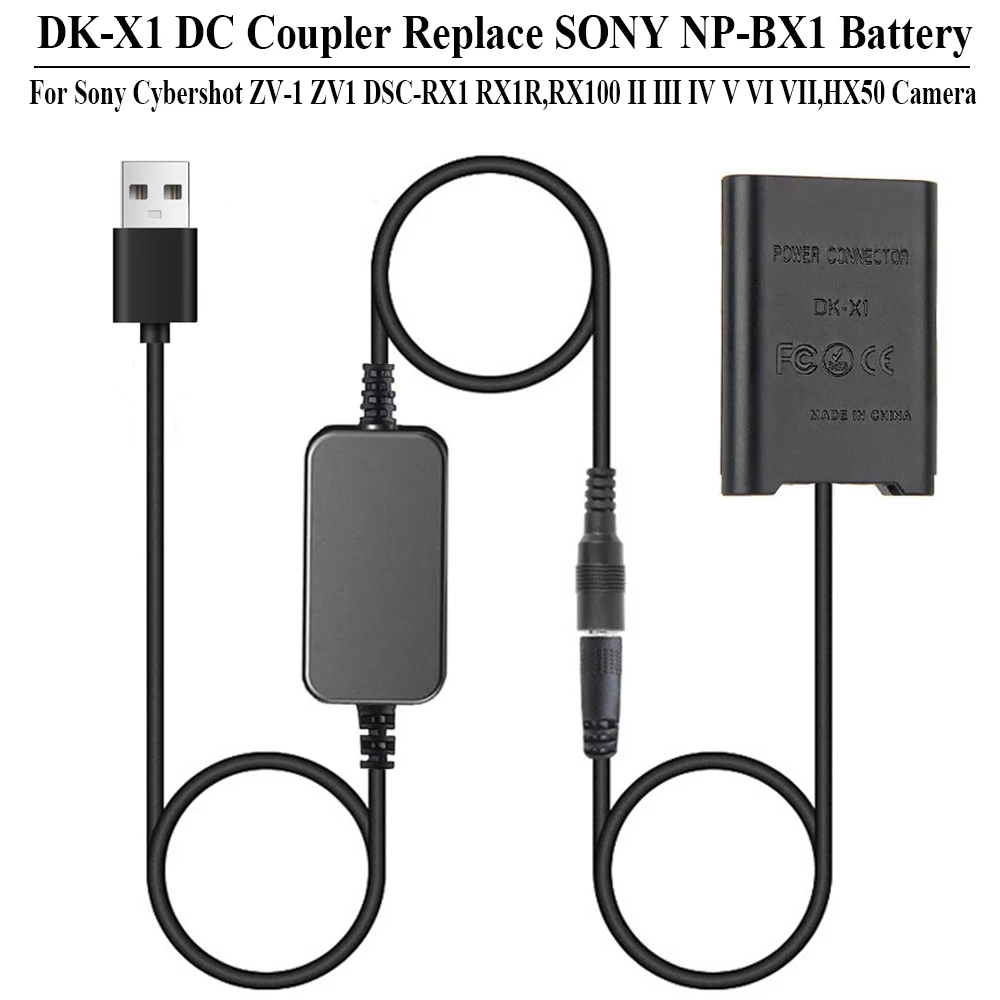 Convertitore Usb + Np-Bx1 Batteria Fittizia Dk-X1 Kit Accoppiatore Cc Per Sony Cybershot Zv-1 Zv1 Dsc-Rx1 Rx1R,Rx100 Ii Iii Iv V Vi Vii,Hx50