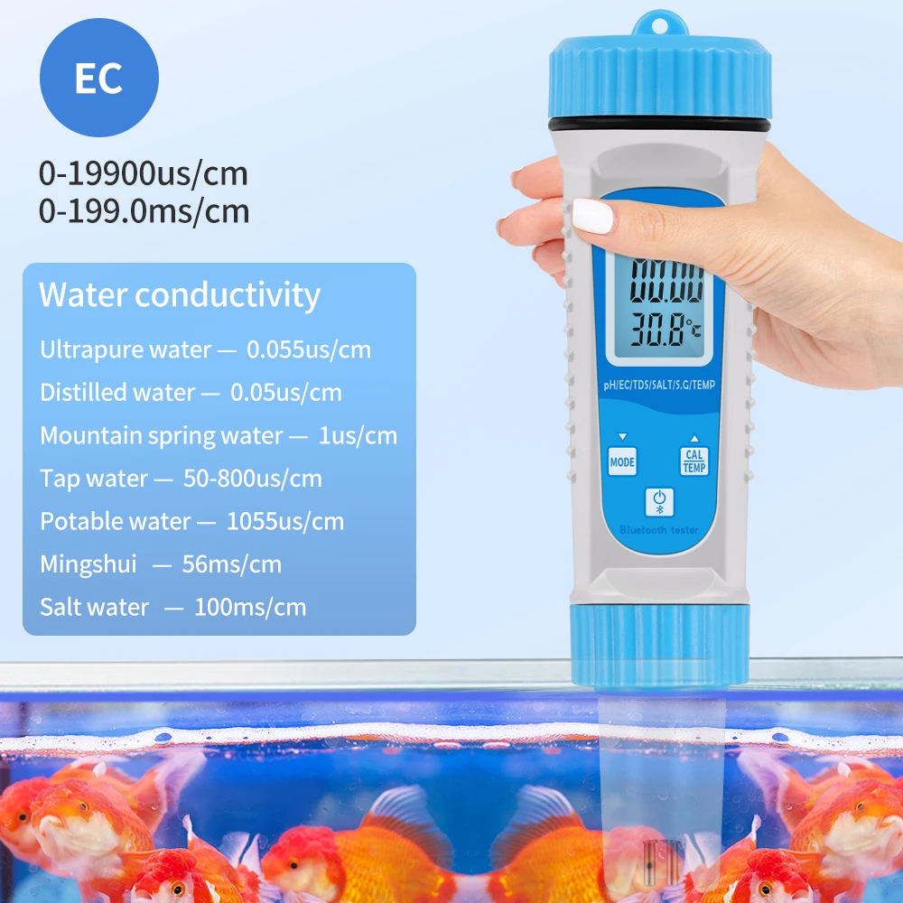 Bluetooth 6 in 1 TDS Meter Digital Water Tester EC TDS SALT SG Temperature PH Meter Aquarium Water Tester Pool Accessories 3